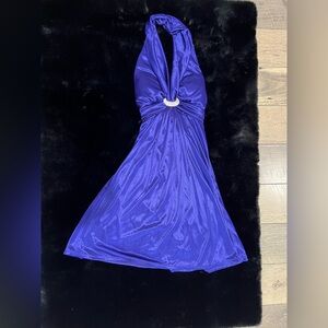 MyMichelle Purple Halter Dress Satin Shine Party Cocktail Y2K Rhinestone Small